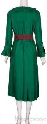 Emerald Green Ruffle Belted Midi Dress