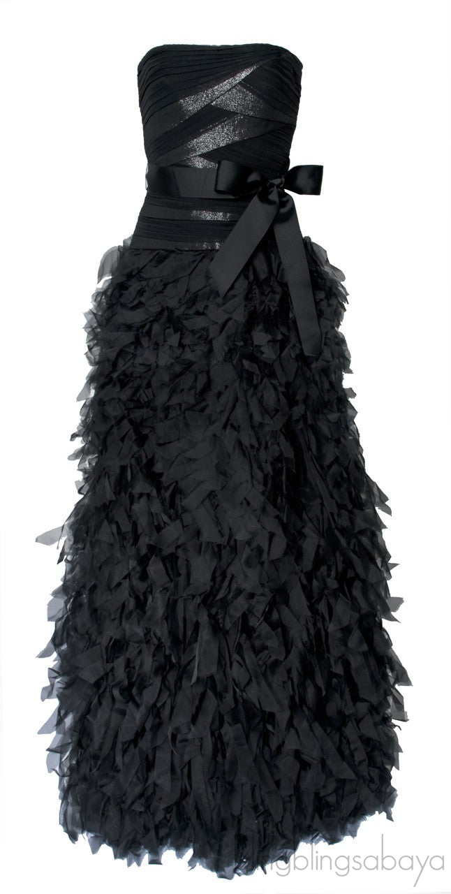 Black Silk Chiffon Strapless Dress
