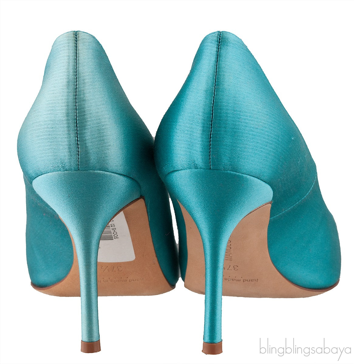 Eufrasia Teal Satin Crystal Heels