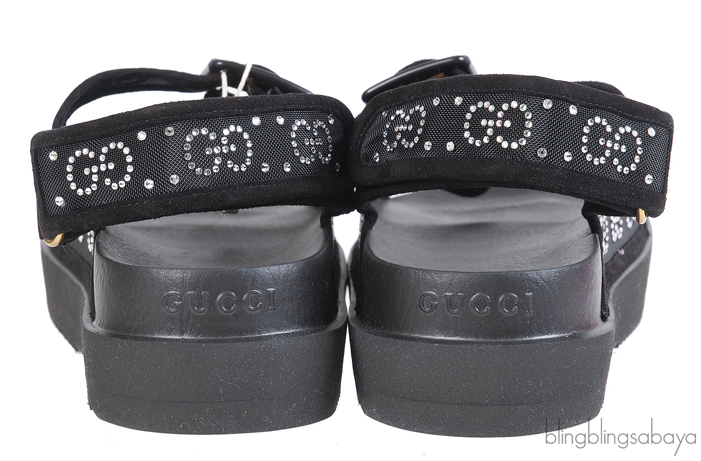 Gucci Black Crystal Embellished Monogram Pattern Sandals