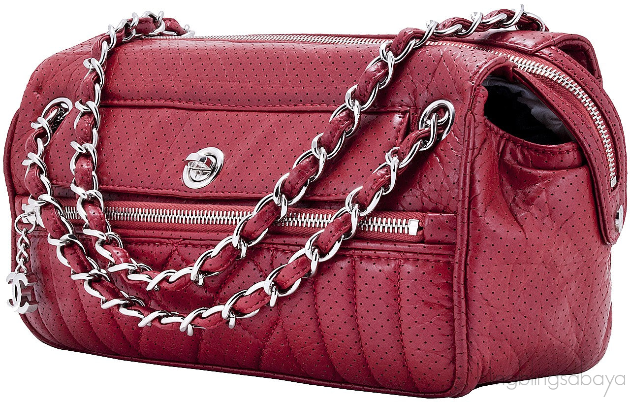 Red Perforated Shoulder Bag