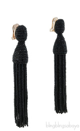 Oscar dela Renta Black Classic Long Tassle Earrings