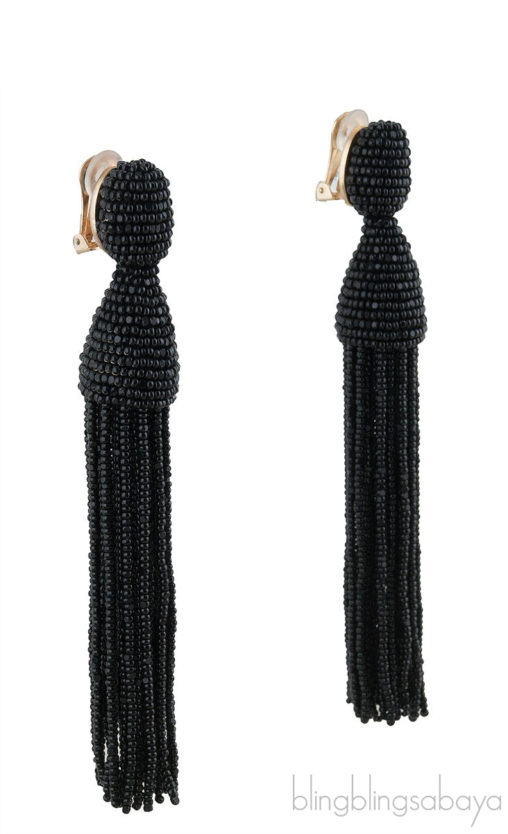 Black Classic Long Tassle Earrings
