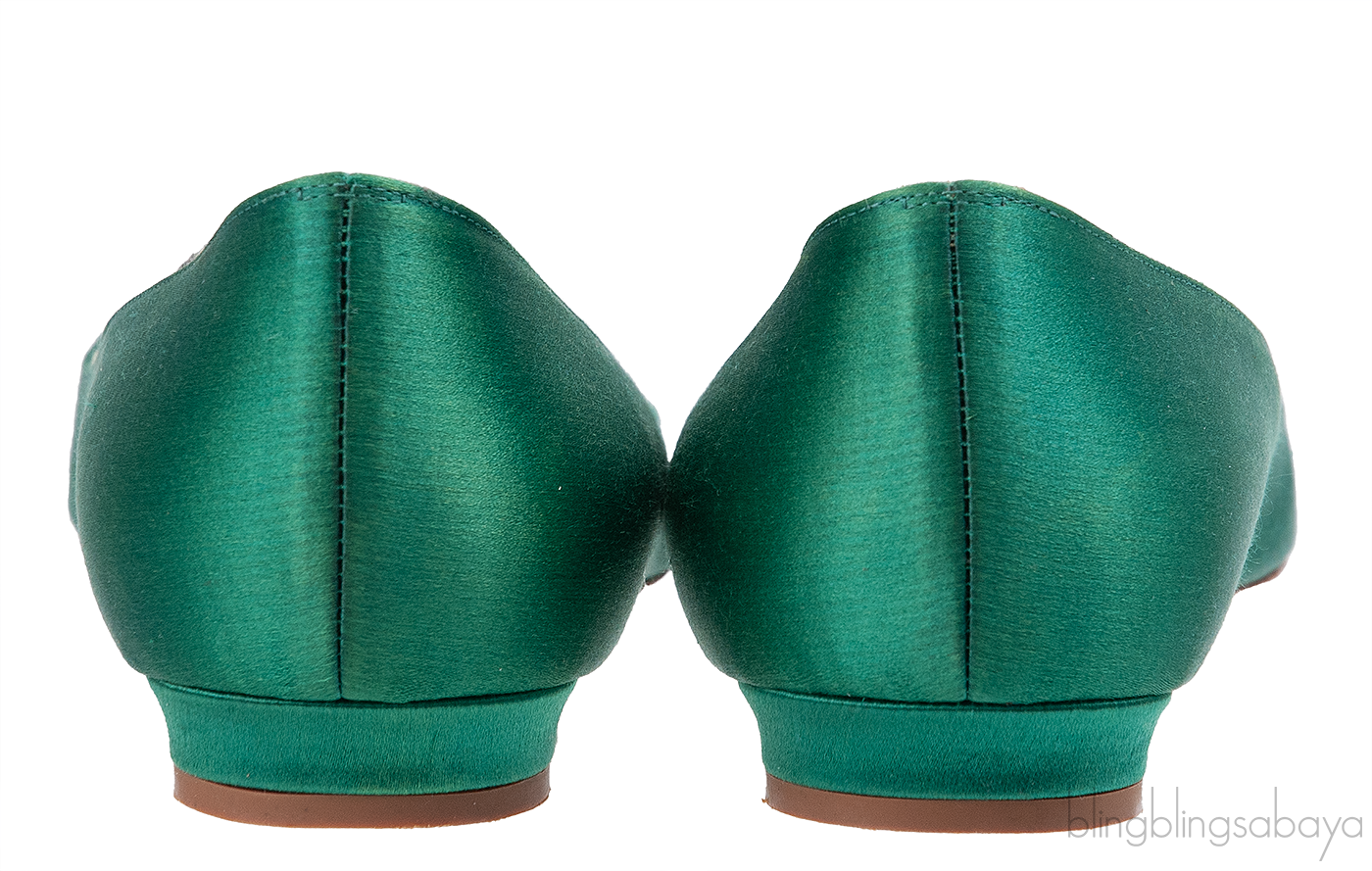 Manolo Blahnik Emerald Green Satin Hangisi Flat Shoes