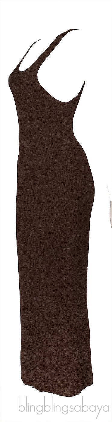 Brown Knitted Tank Maxi Dress