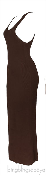 Brown Knitted Tank Maxi Dress