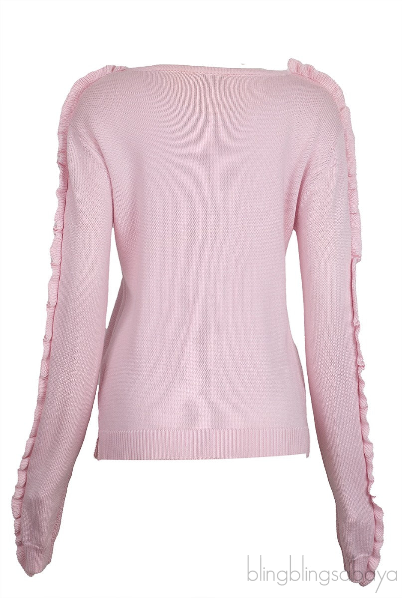Pink Floral Patch Knitted Sweatshirt