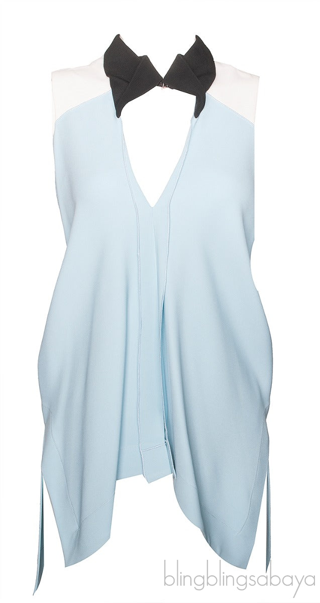 Tri-color Collared Sleeveless Top