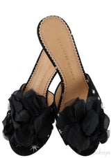 Black Floral Crystal Mule