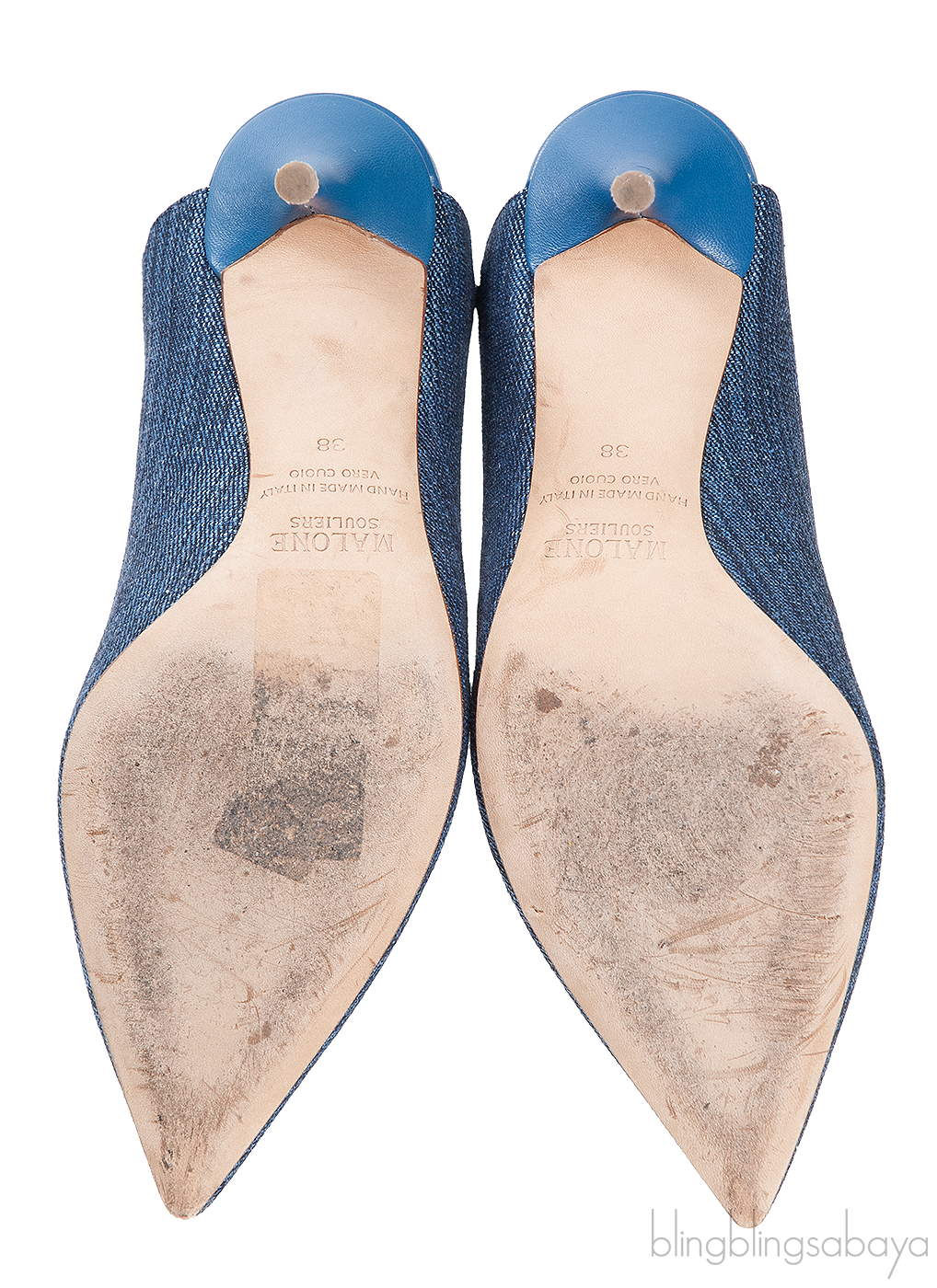 Malone Souliers Denim Pointed Toe Slingback Heels