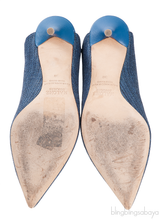 Malone Souliers Denim Pointed Toe Slingback Heels