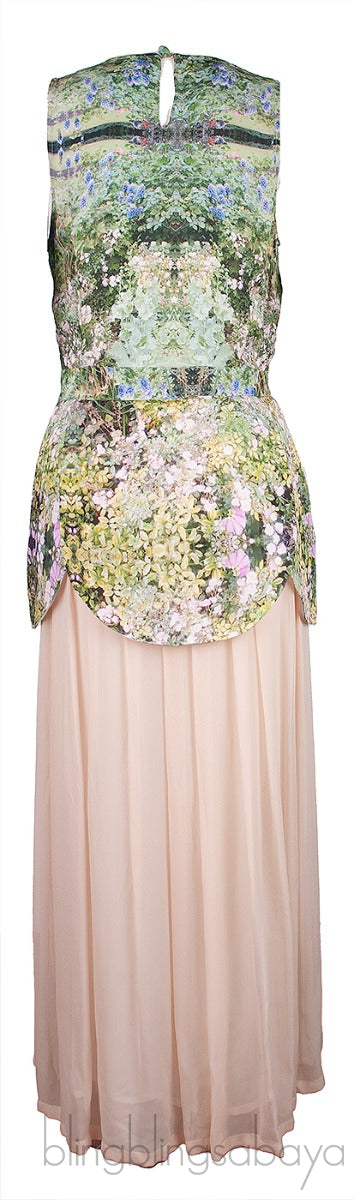 Green Printed & Beige Maxi Dress