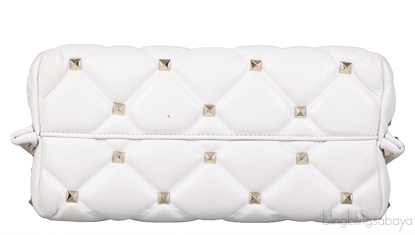 White Candystud Printed Top Handle Bag