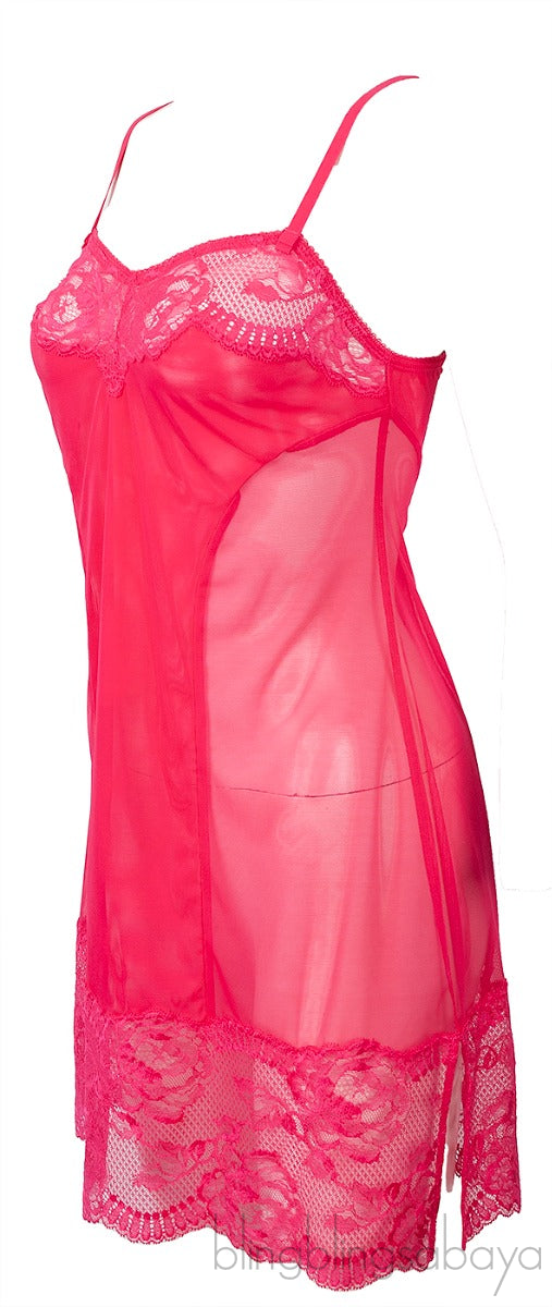 Neon Pink Lace Trim Camisole Dress
