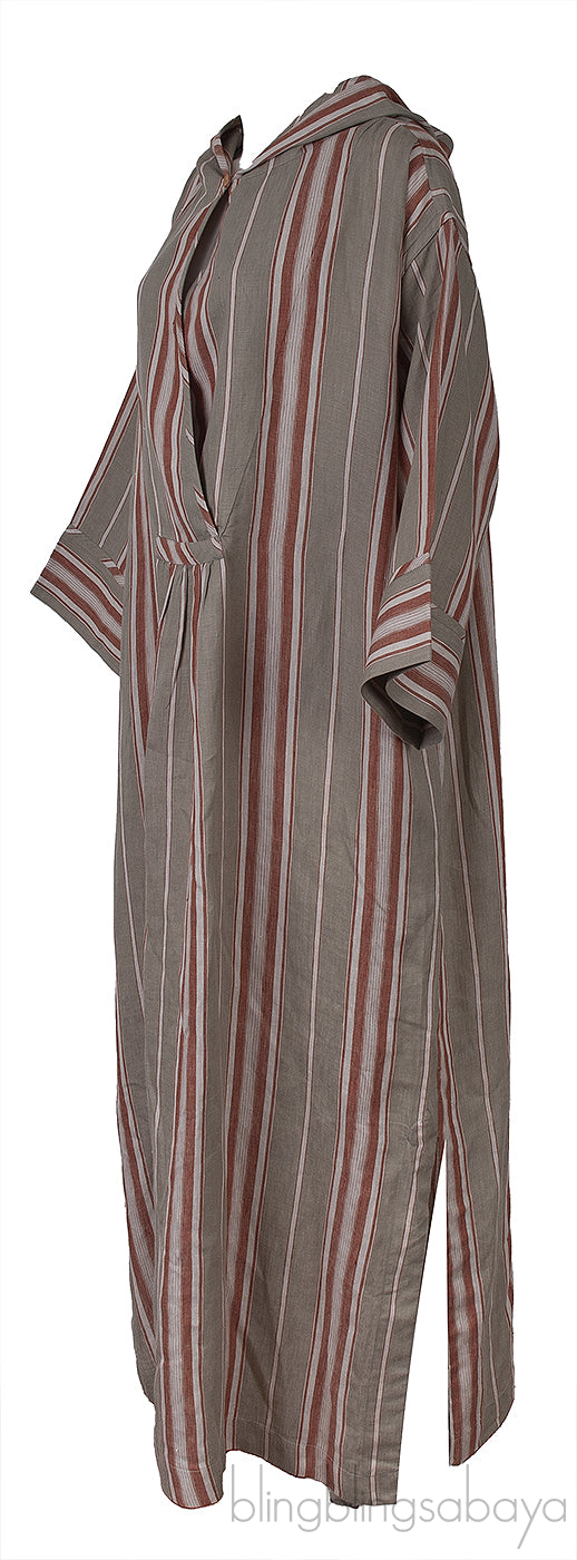 Oversized Striped Hooded Linen Maxi Dress