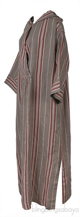 Oversized Striped Hooded Linen Maxi Dress