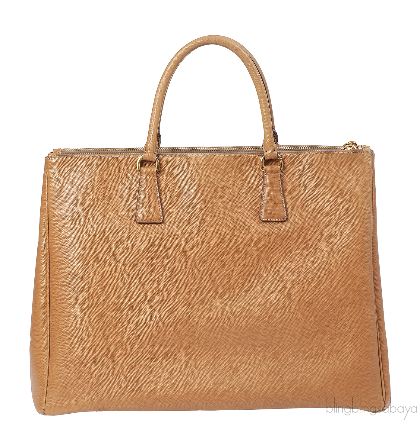 PRADA Gold Saffiano Double Zip Large Tote
