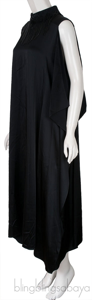 Black Satin Fringed Dress