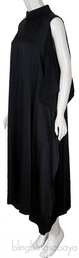 Black Satin Fringed Dress