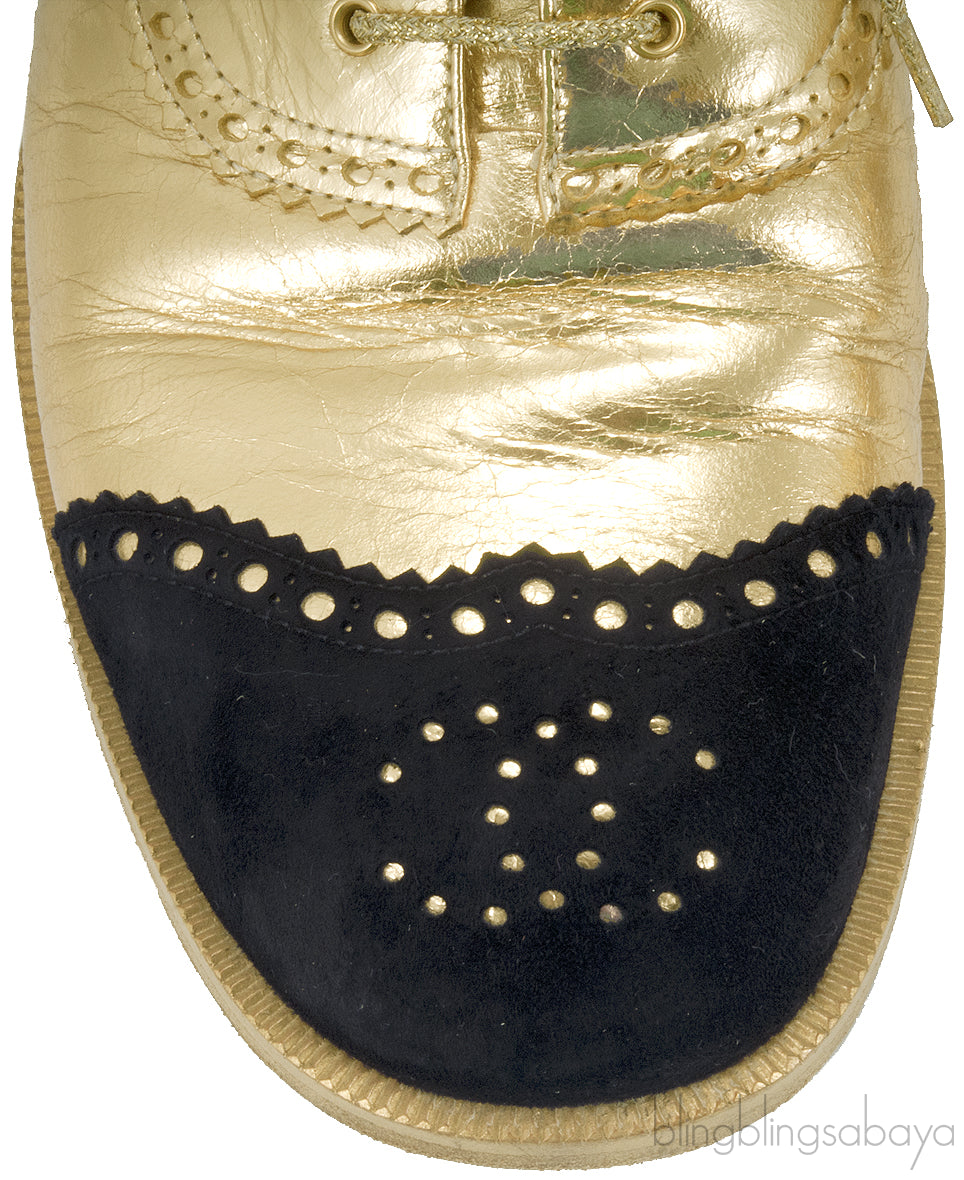 Metallic Gold Ankle Strap Brogue