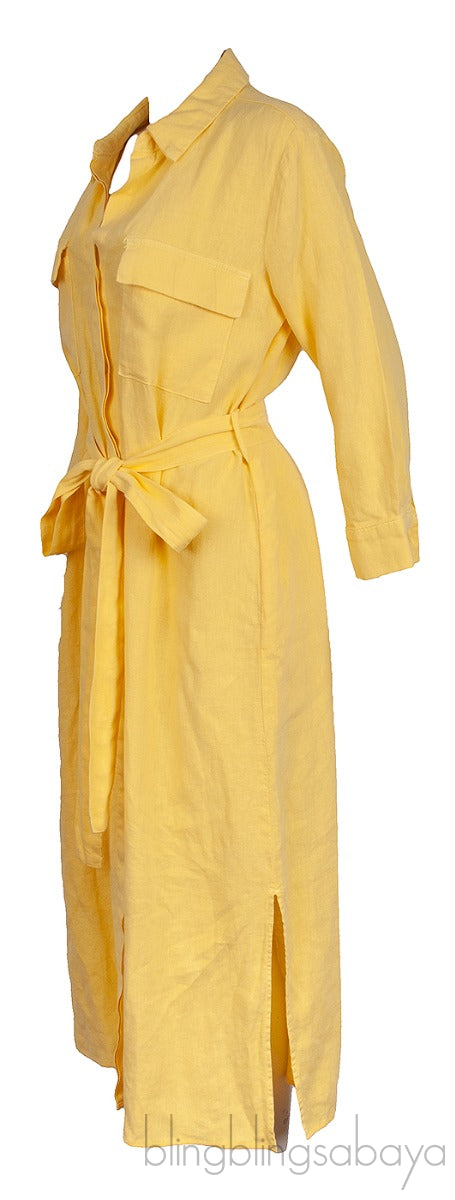 Yellow Front Pocket Shirt Dress