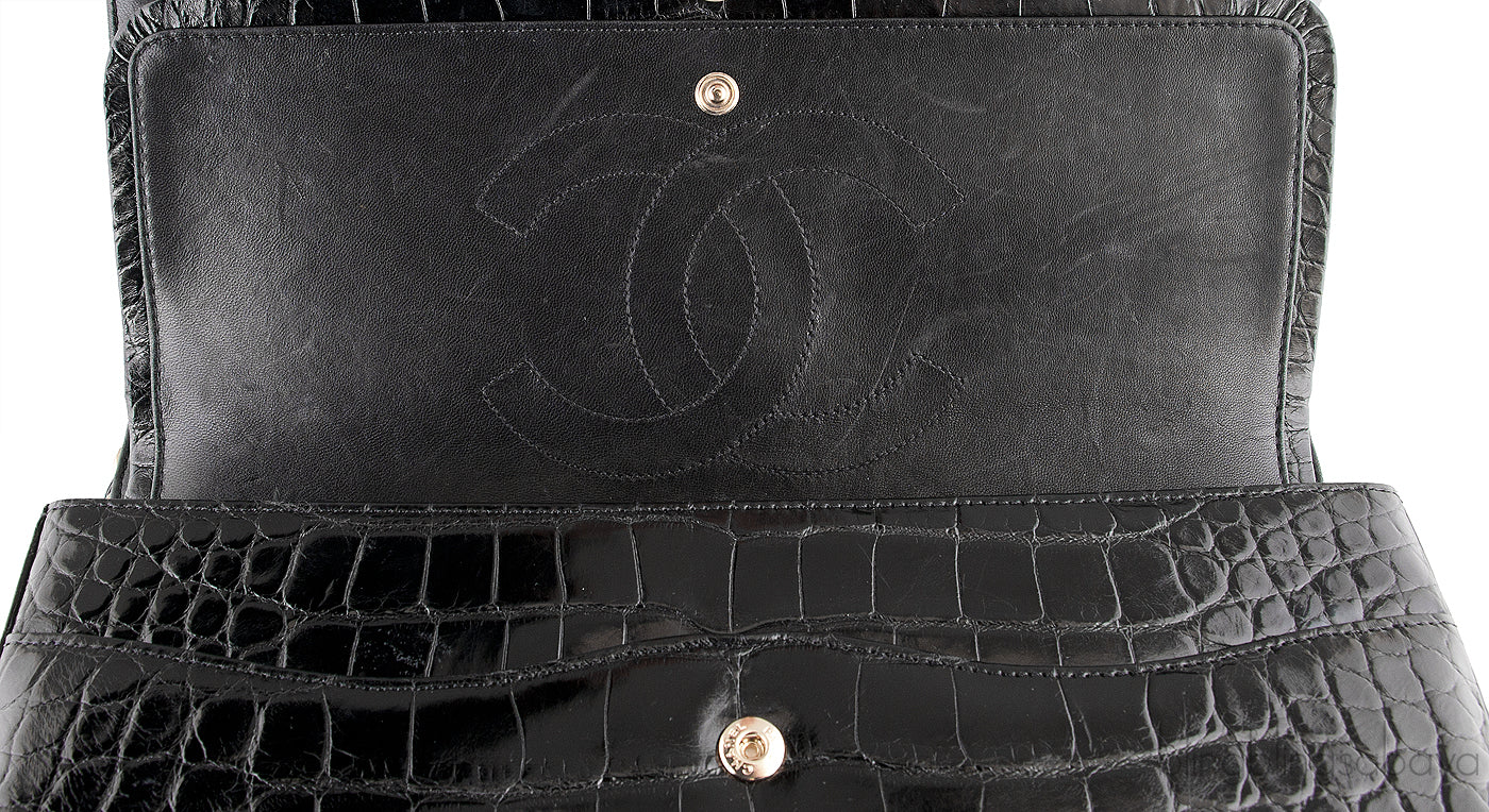 Black Crocodile Jumbo Flap Bag