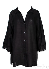 Black Linen Fringed Cuff Shirt