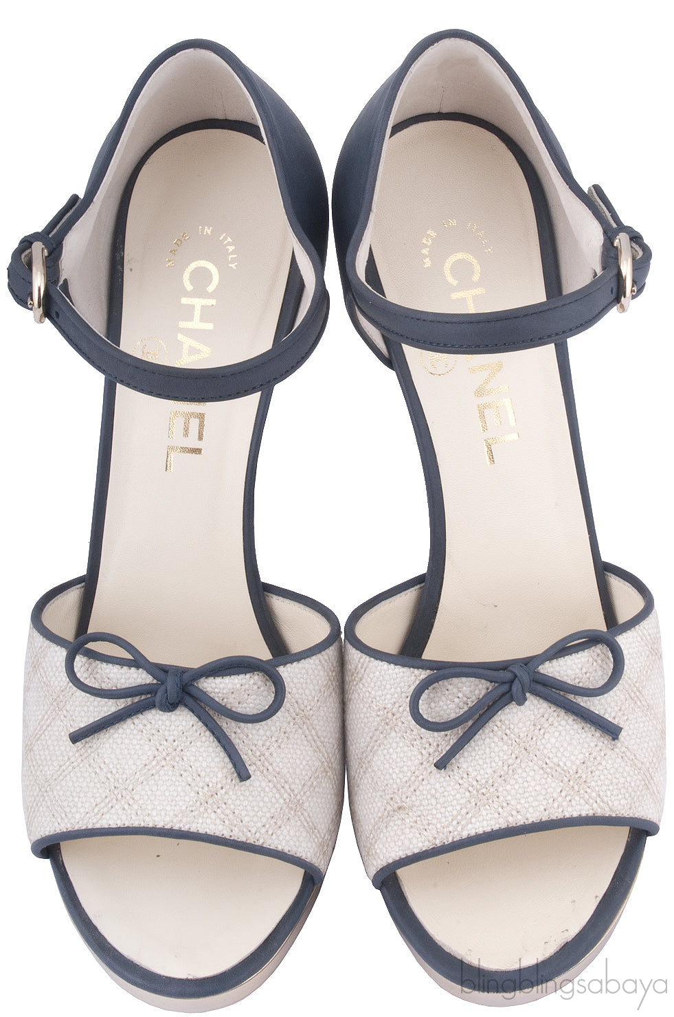 Toile & Leather Peep Toe Pump