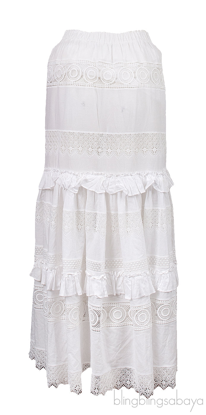 Waimari White Ruffle Trim Maxi Skirt