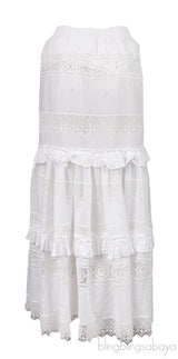 Waimari White Ruffle Trim Maxi Skirt