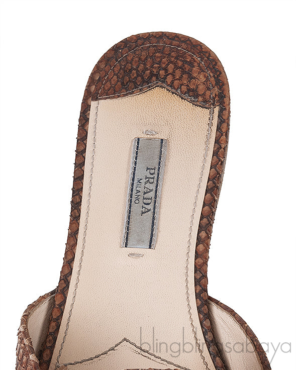 Brown Python Open Toe Slide Sandals 38