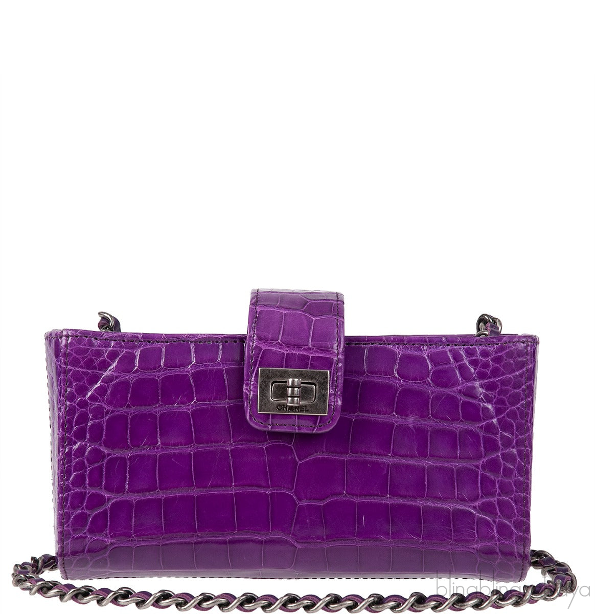 Chanel Purple Crocodile Phone Chain Pouch