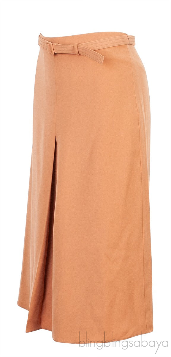 Tan Belted Polyester Skirt