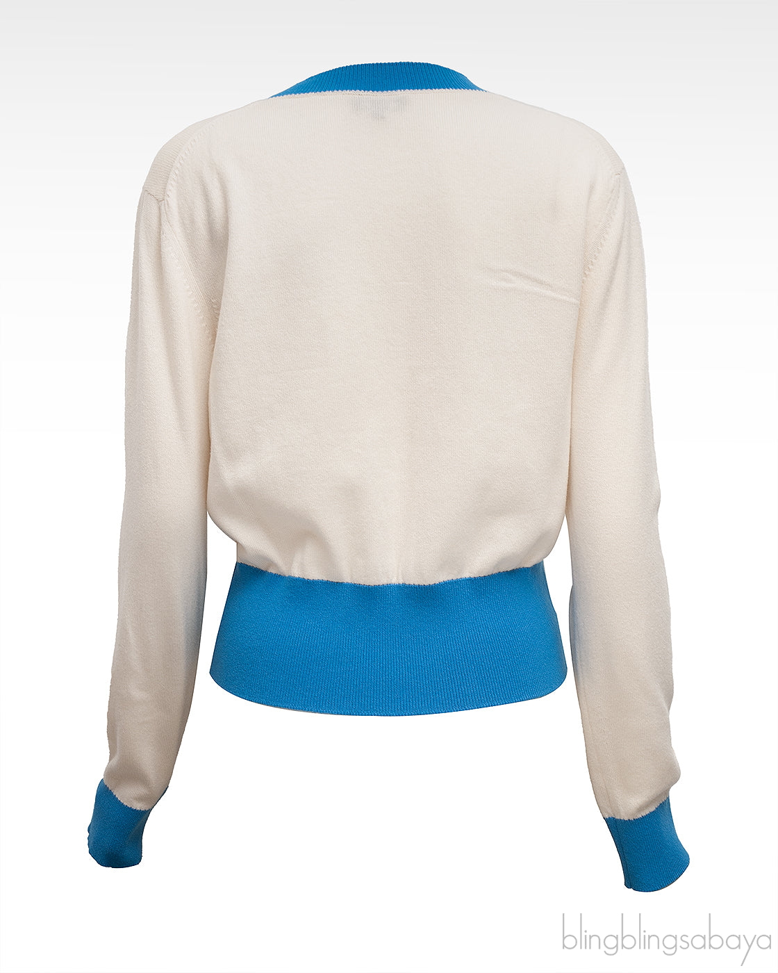 White and Blue Logo Knit Cashmere Cardigan