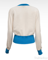 White and Blue Logo Knit Cashmere Cardigan