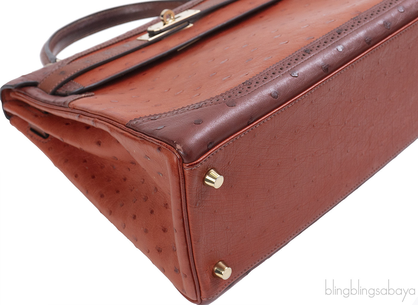 Hermes Kelly 32 Ghillies Rouge H Sunset and Brique Ostrich Bag