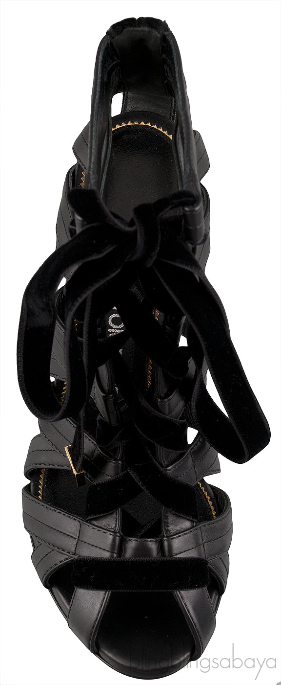 Black Strappy Peep Toe Sandals