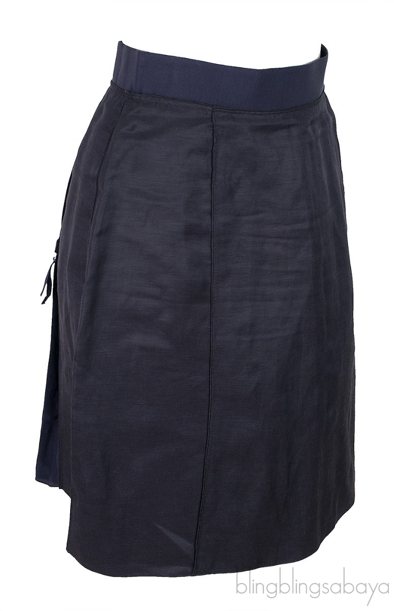 Black & Dark Blue Pleated Detail Skirt