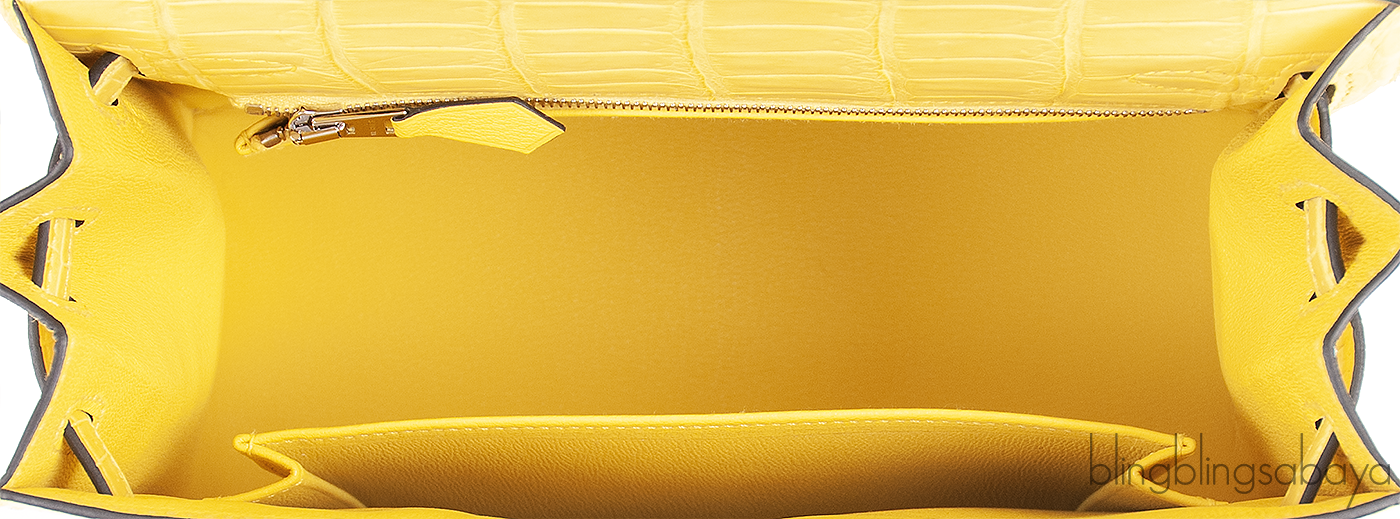 Hermes Kelly 25 Sellier Mimosa Matte Porosus Crocodile PHW