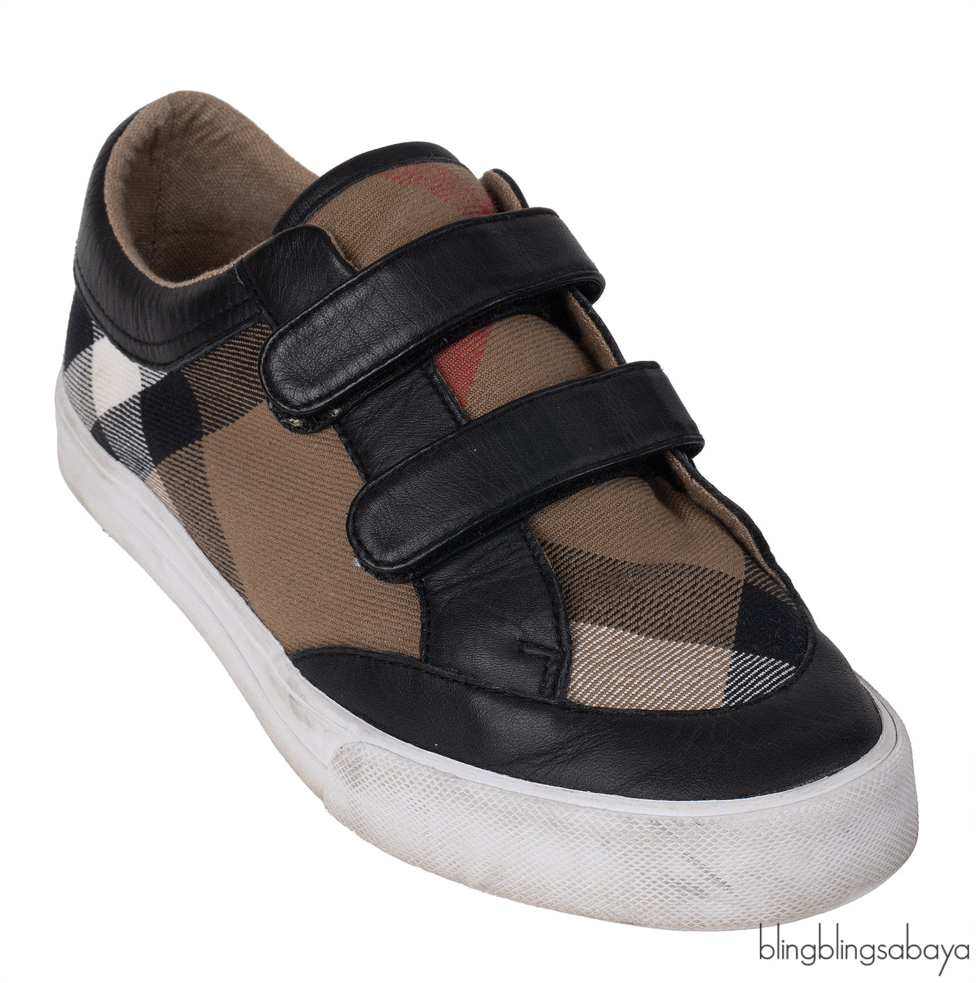 Burberry Kids Nova Check Print Strap Leather Sneakers