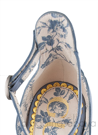Gucci Blue Grey Satin Daisy 105 Slingback Heels