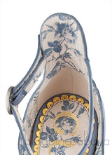 Gucci Blue Grey Satin Daisy 105 Slingback Heels