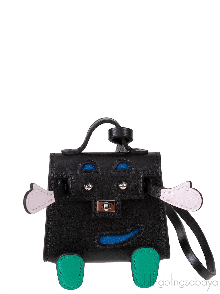 Kelly Doll Bag Charm Black/Mauve Pale/Blue/Mint Tadelakt
