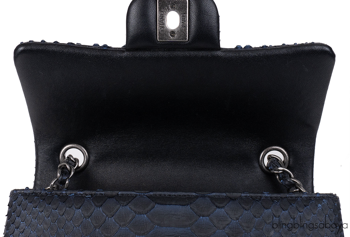 Chanel Black/Blue Python Mini Flap bag RHW