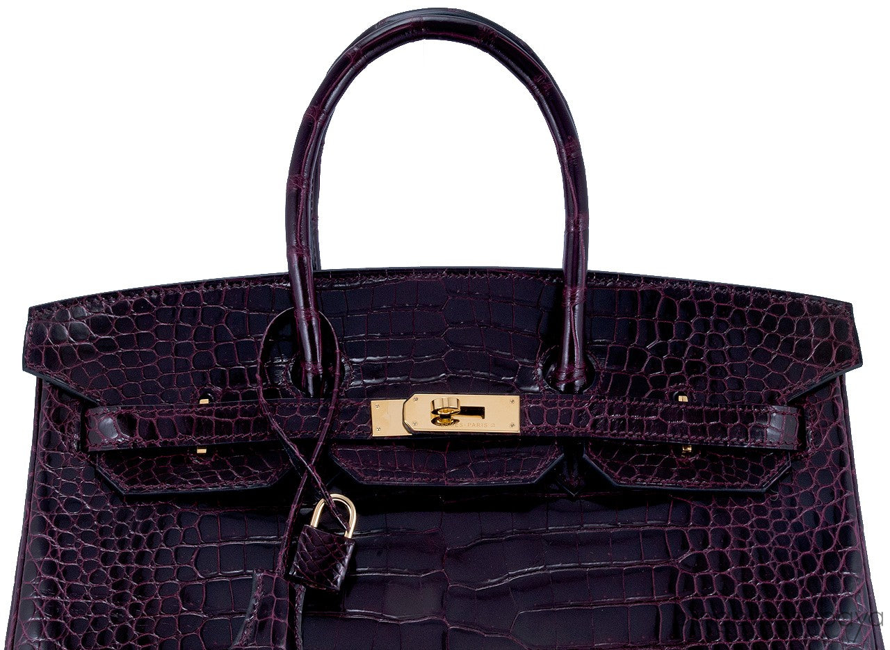 Birkin 35 Patent Prune Crocodile