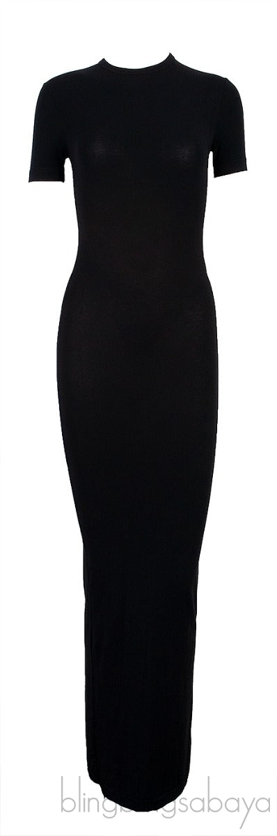 Black Plain Short Sleeve Dress