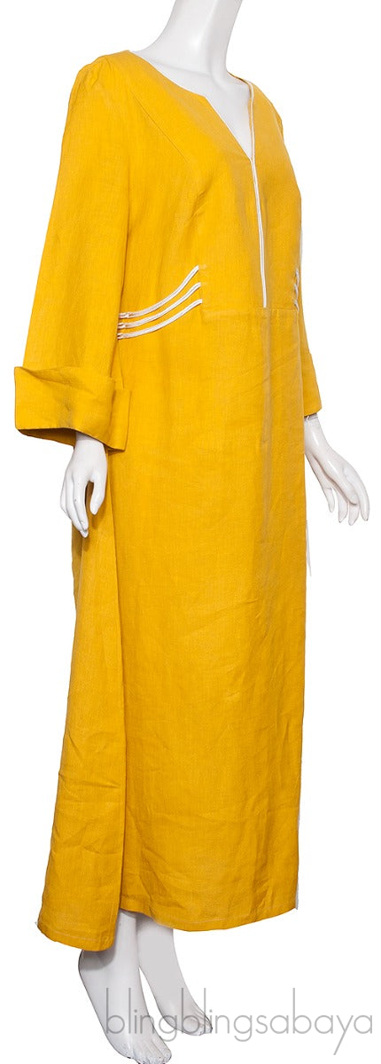 Yellow Hydra Linen Kaftan