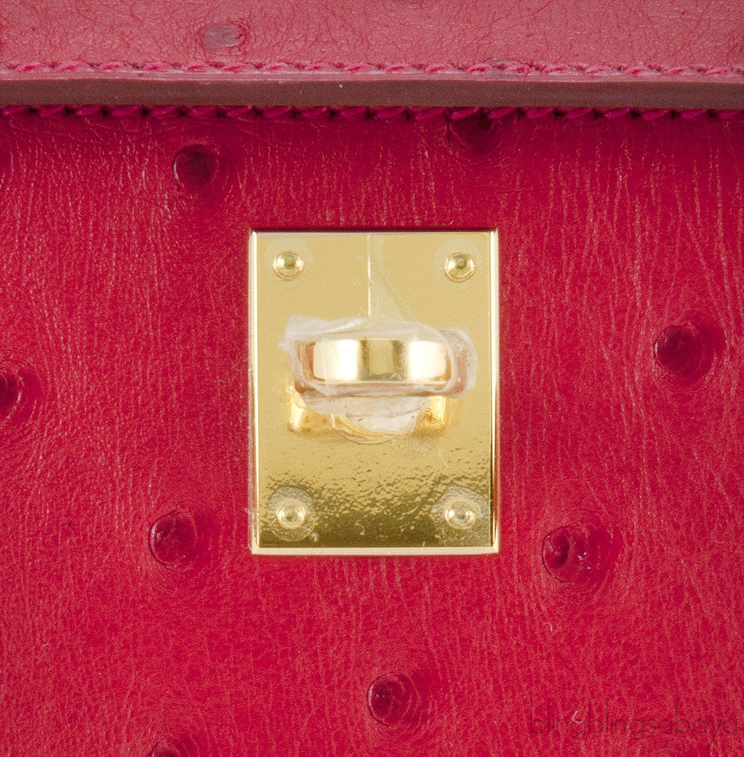Kelly Pochette Rouge Vif Ostrich
