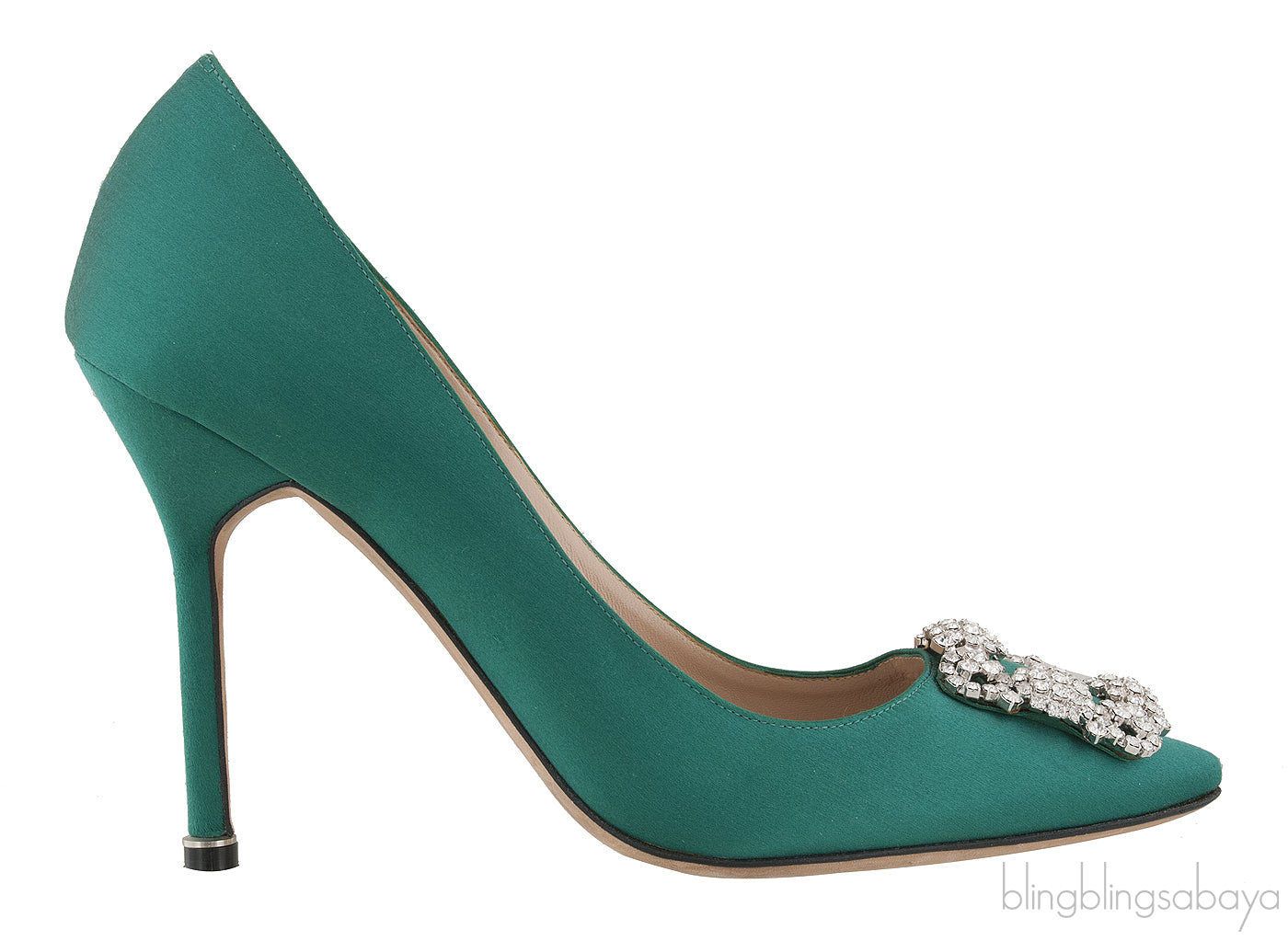 Emerald Hangisi Satin Jeweled Pump