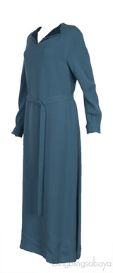 Blue Green V-neck Belted Dress